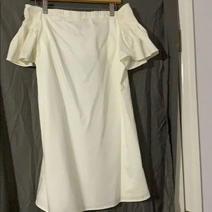 White off the shoulder ruffle dress from express